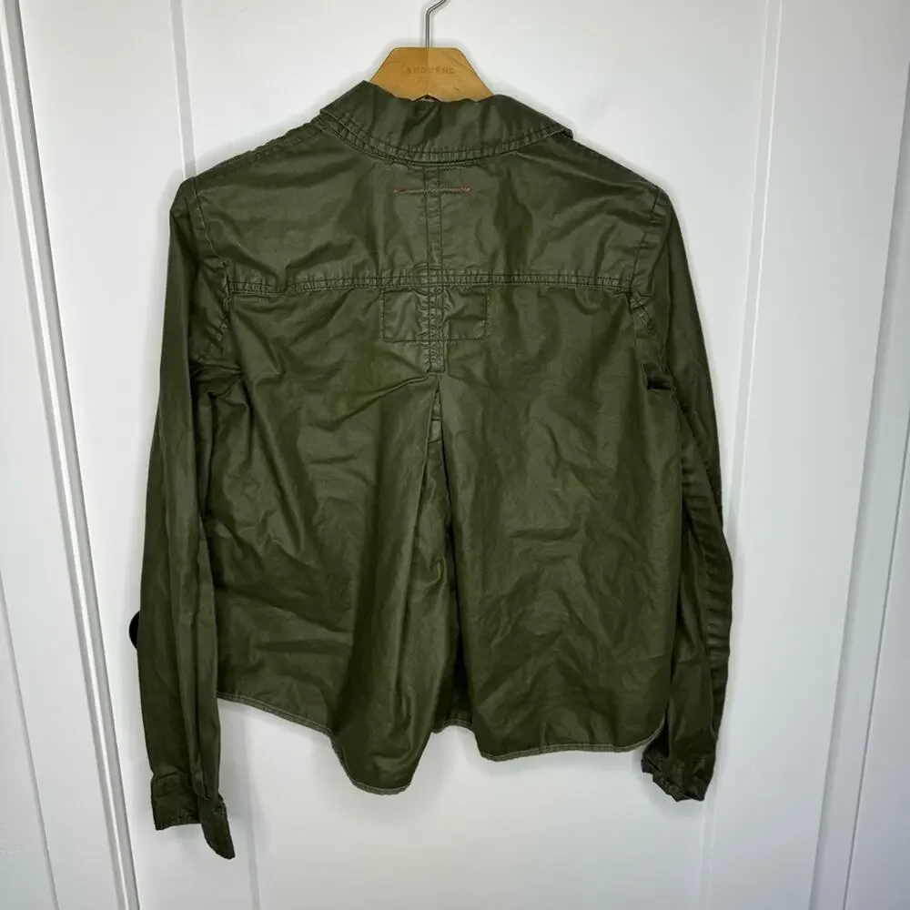 Anthropologie Hei Hei Army Green Button Down Lightweight Crop Jacket Size Small